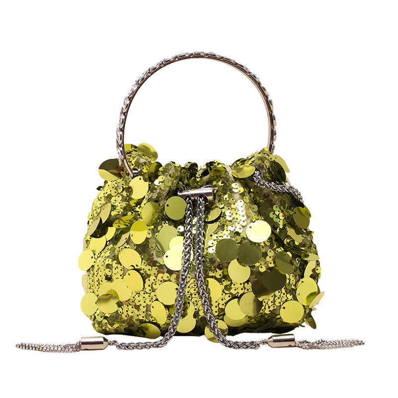 Clutch Bag New High Quality Designer Bag Womens Bag Metal Tassel Sequin Dinner Bag Handheld Crossbody Bucket Mouth Red Bag 240920