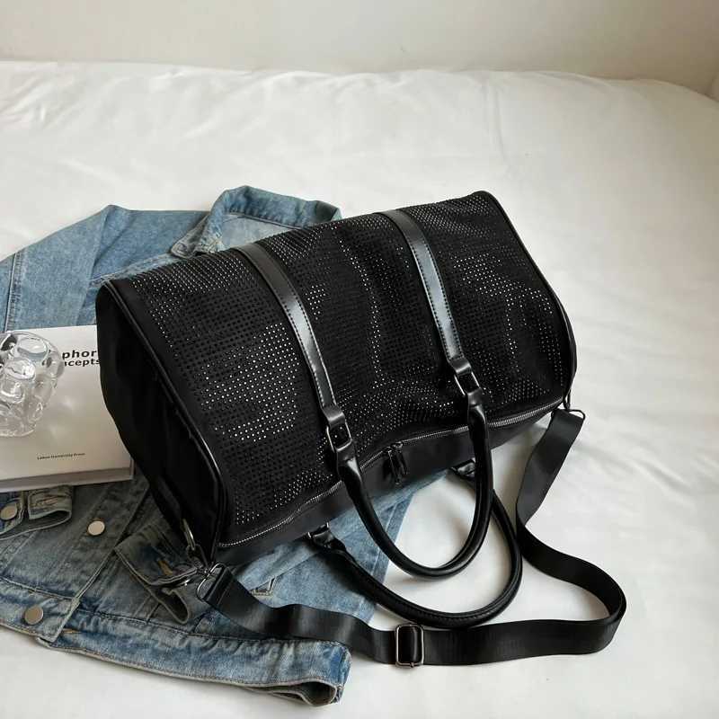 Large Capacity Women Bag Unisex Luggage Outdoor Travel Handbags Nylon New Fashion Rhinestone Bags Folding Duffle Bags 240923