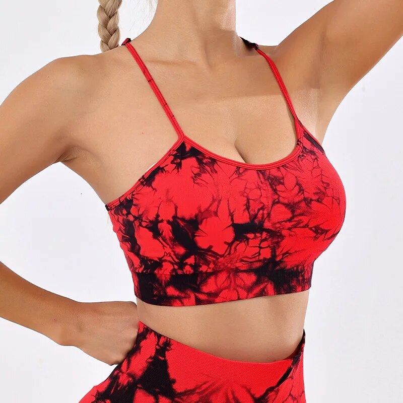 Tie Dyed Seamless Suspender Yoga Gym Sports Top Running Vest Women's Without Bra Pad