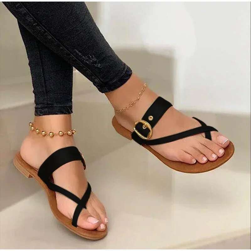 Fashion Slippers Women Summer New Clip Toe Buckle Casual Shoes Ladies Beach Flat Flip ps Female atos De Mujer