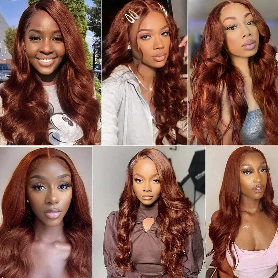 HD 250% 30 40 Inches Reddish Brown Body Wave 13X6 Front Human Wigs 13x4 Lace Frontal Brazilian Remy Hair Wig