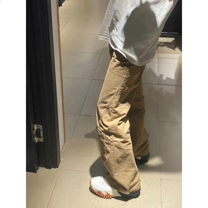 QWEEK Baggy Vintage Cargo Jeans Women America Style High Street Y2k Wide Leg Denim Pants Harajuku Casual Summer Basic Trousers 240918