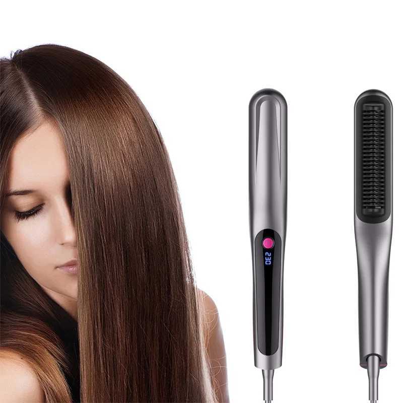 30s fast heating straight hair brush anti scalp ceramic bead straightener 3 temperature heating dual voltage straight hair comb CL240923