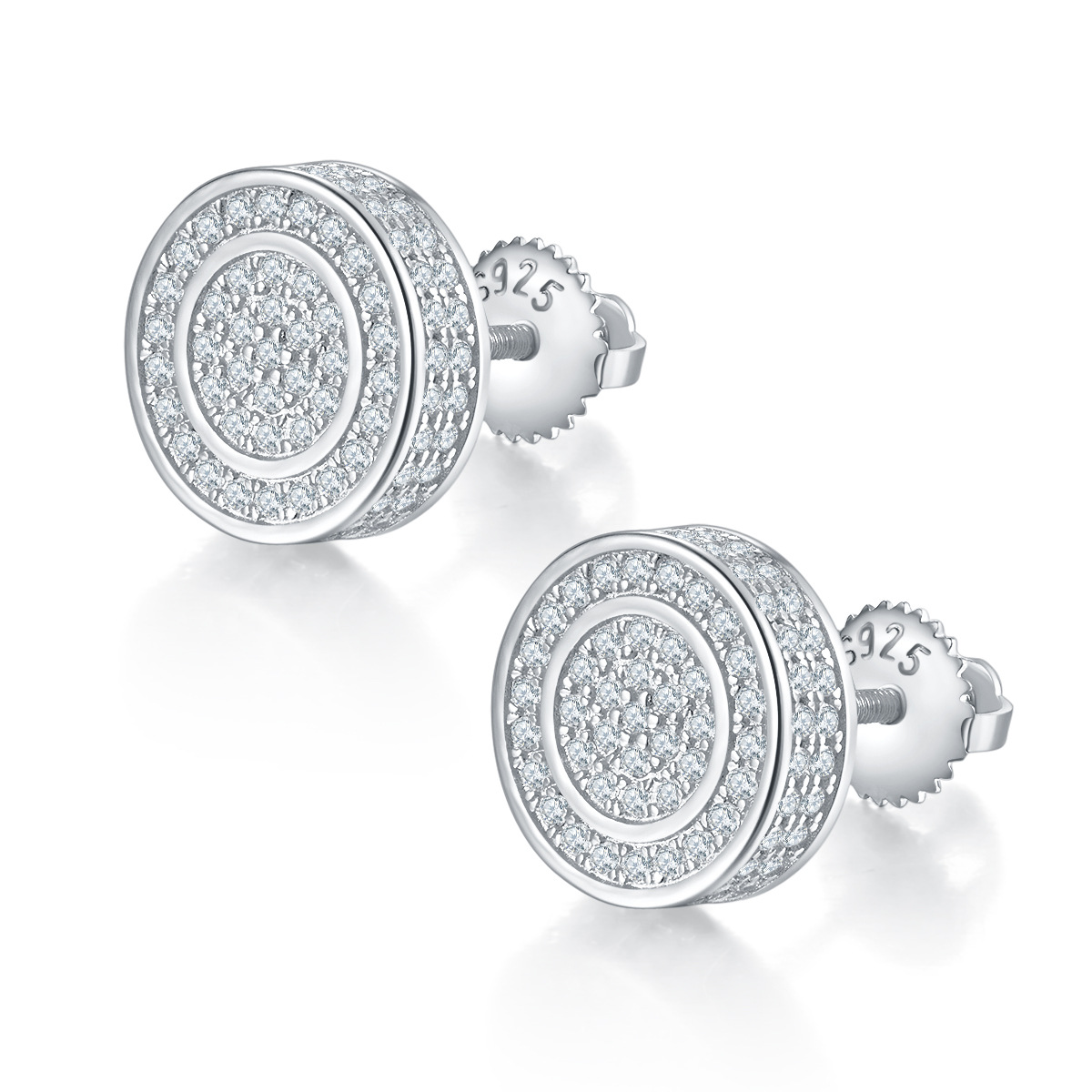 New hip-hop style stud earrings full of diamonds moissanite S925 sterling silver trend personality men's earrings Free shipping