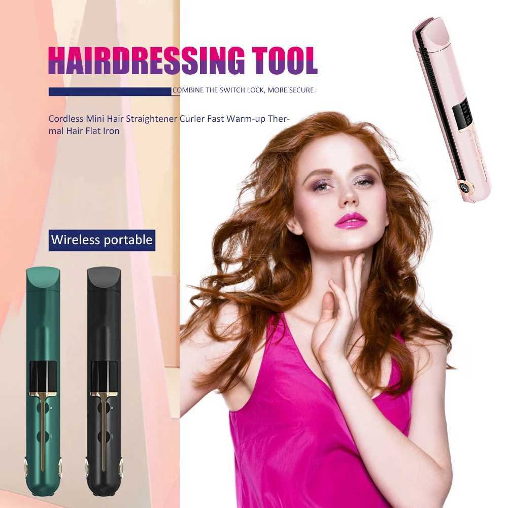 Cordless straightener USB charging 2-in-1 curling wand and straightener for quick heating perfect gift for travel girls/women CL240923