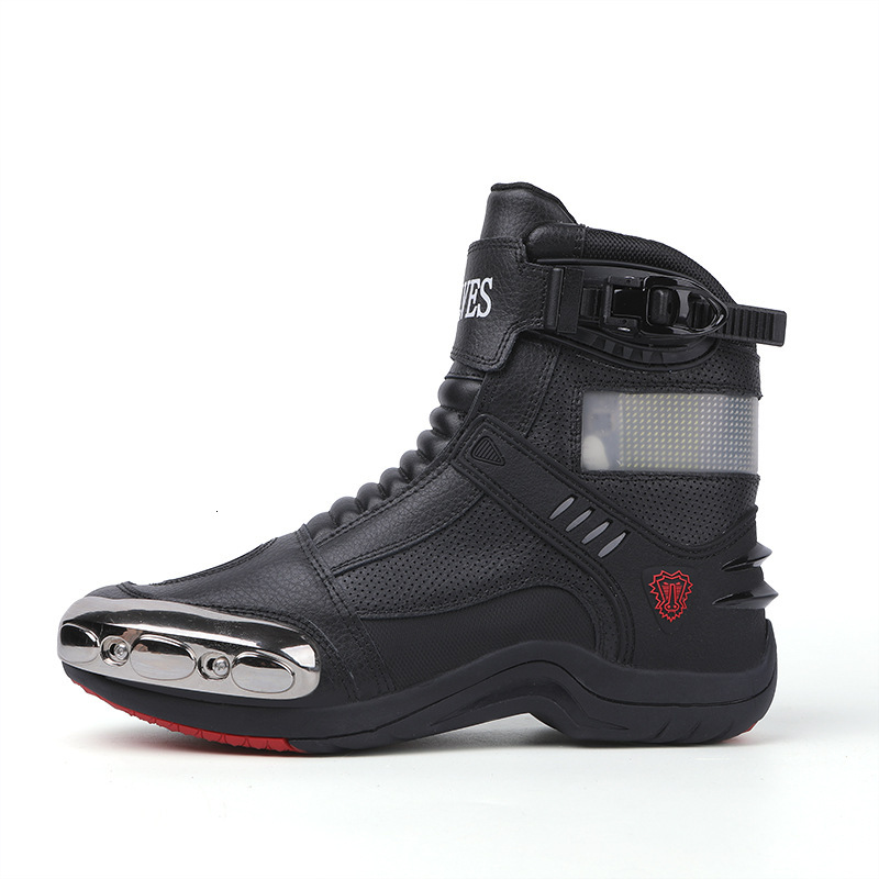 ddmytiger first layer cowhide waterproof and anti fall riding with LED lights on the heel motorcycle shoes C ddmythur