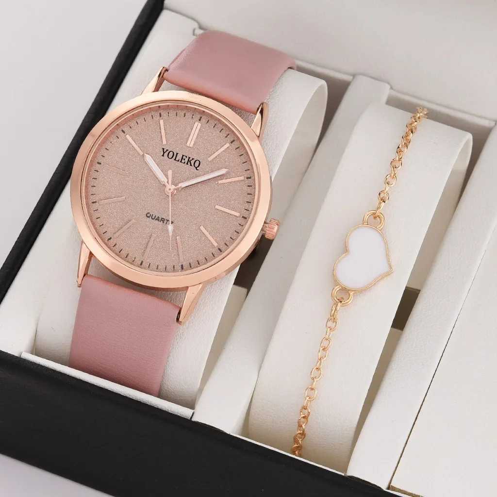 2pcs Set Watches for Women Fashion Casual Ladies Quartz Wristwatches Leather Strap Watch Women Female Clock for Girl Gift No BoxX240923