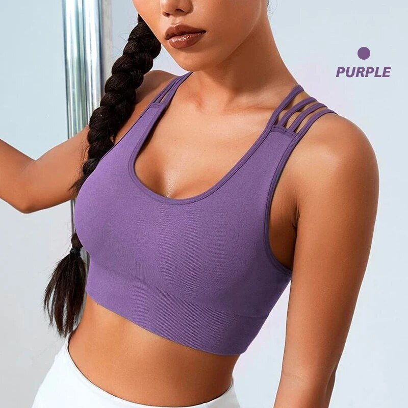 New Women's Seamless Yoga With Eight Straps Cross Solid Color High Elastic Sports And Bra Free Fiess Tank Top