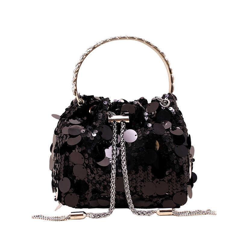 Clutch Bag New High Quality Designer Bag Womens Bag Metal Tassel Sequin Dinner Bag Handheld Crossbody Bucket Mouth Red Bag 240920