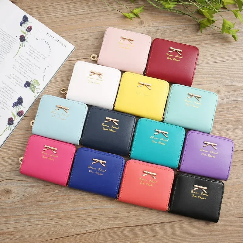 2025 New Cute Candy wallet Bow Women Small Leather Wallets Zipper Purses Girls Lady Purse Female Short for Coins Card Holders Clutch Wallet