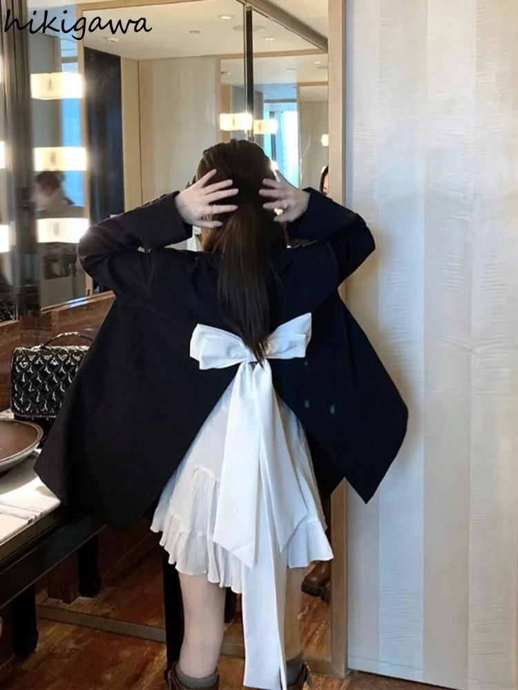 Korean Blazers for Womens Temperament Black Oversized Jackets 2024 Ropa Mujer Streetwear Fashion Bandage Sweet Bow Y2k Coats 240918