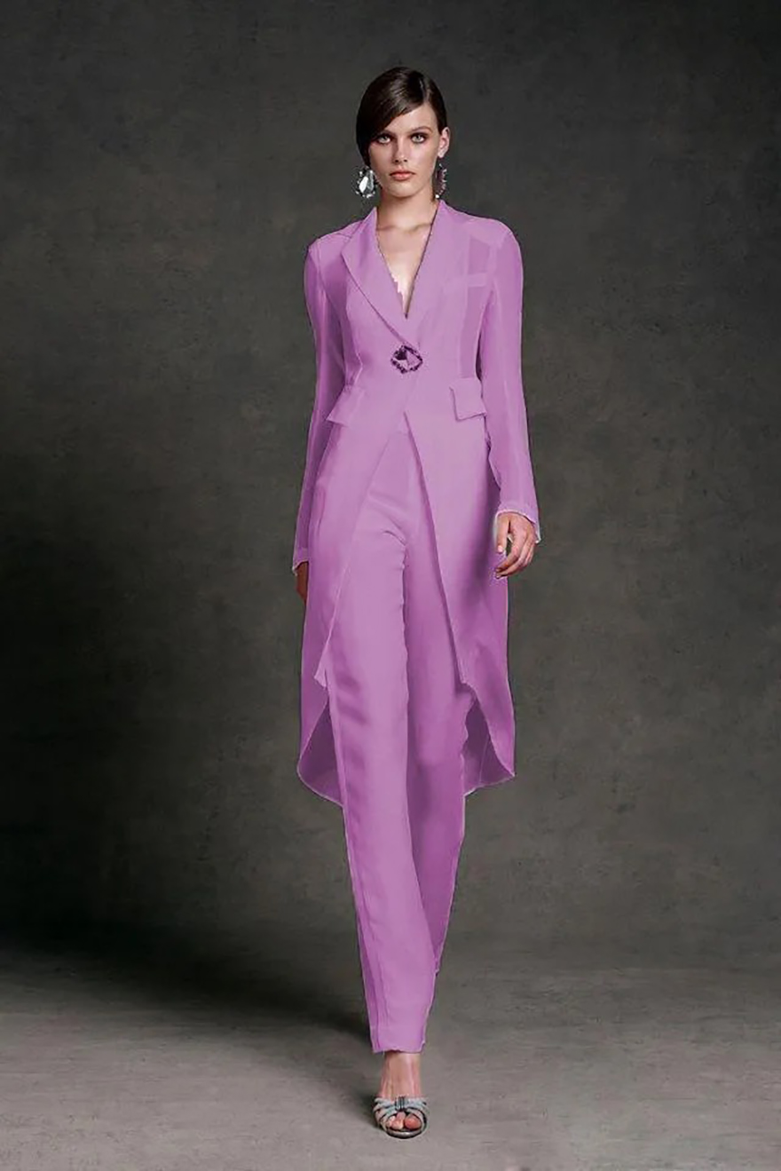 Elegant Mother Of Bridal Dresses With Jacket For Wedding V Neck Mother's Formal Suit Long Sleeve Beads Formal Prom Evening Dress
