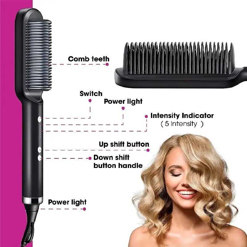 Electric hair straightener with 5-speed negative ion thermal comb does not harm hair temperature constant heating hair brush CL240923