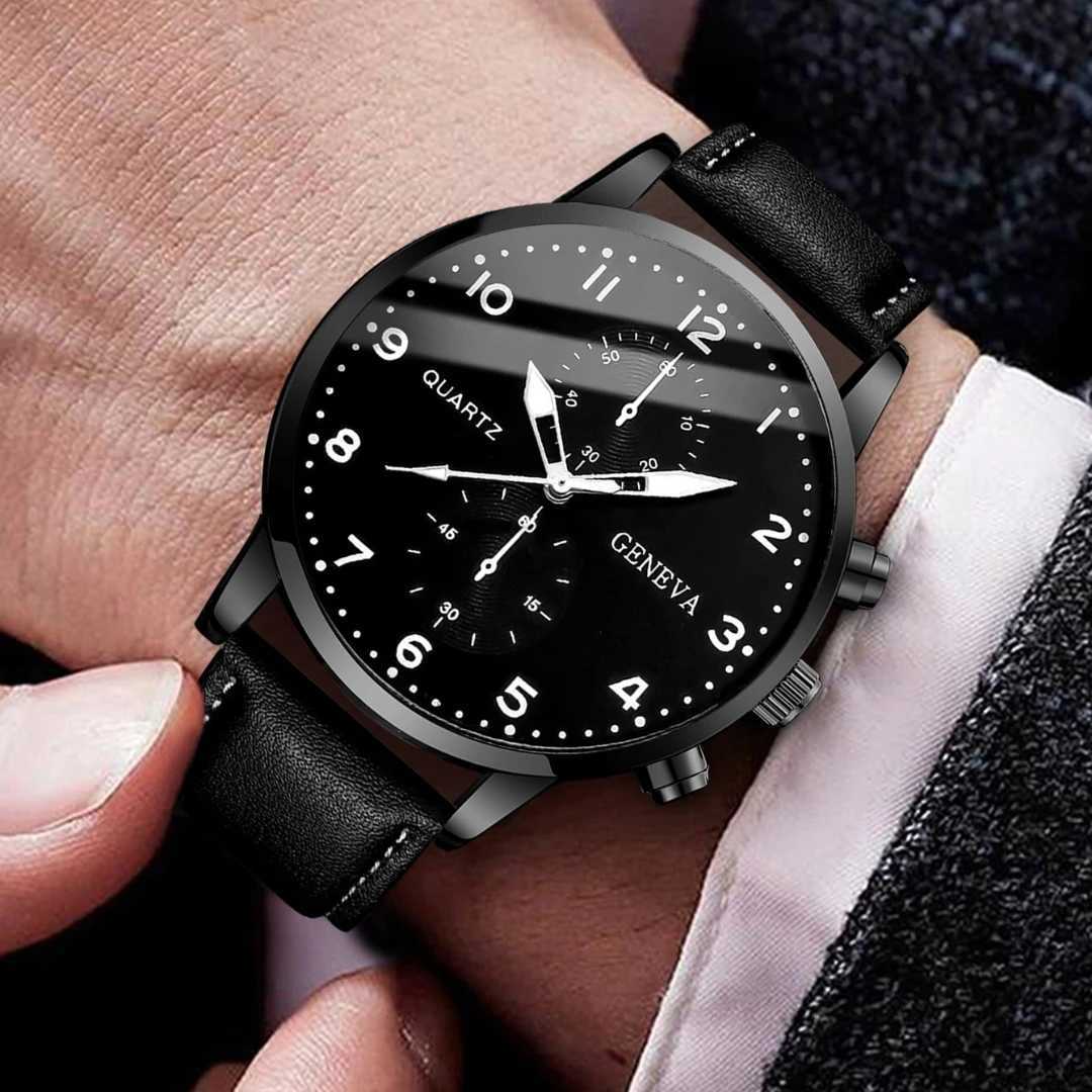 3PCS/Set Mens Watch Casual Leather Band Quartz Watches Beads Bracelets SetWithout BoxX240923