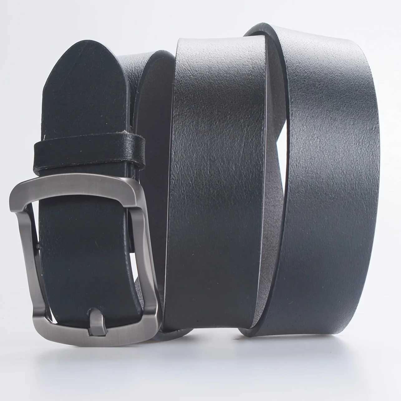 Mens PU Leather Alloy Pin Square Buckle Belt BusinessLeisure Belts 2024 Fashion Black WaistBelts for MenX240923