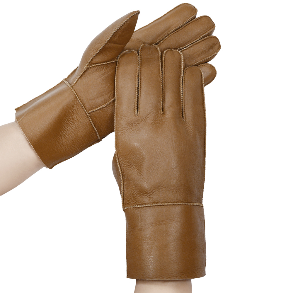 Winter Outdoor Solid Thickened Style Genuine Leather Fur Lined Gloves Mittens Wool Gloves For Men