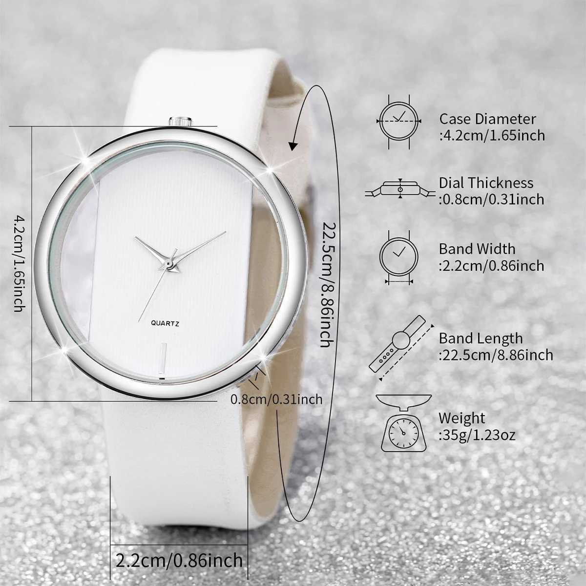 2PCS/Set Womens Watch Pearl Diamond Bracelet Set Fashion Hollow Dial Leather Band Quartz Watches(Without Box)X240923