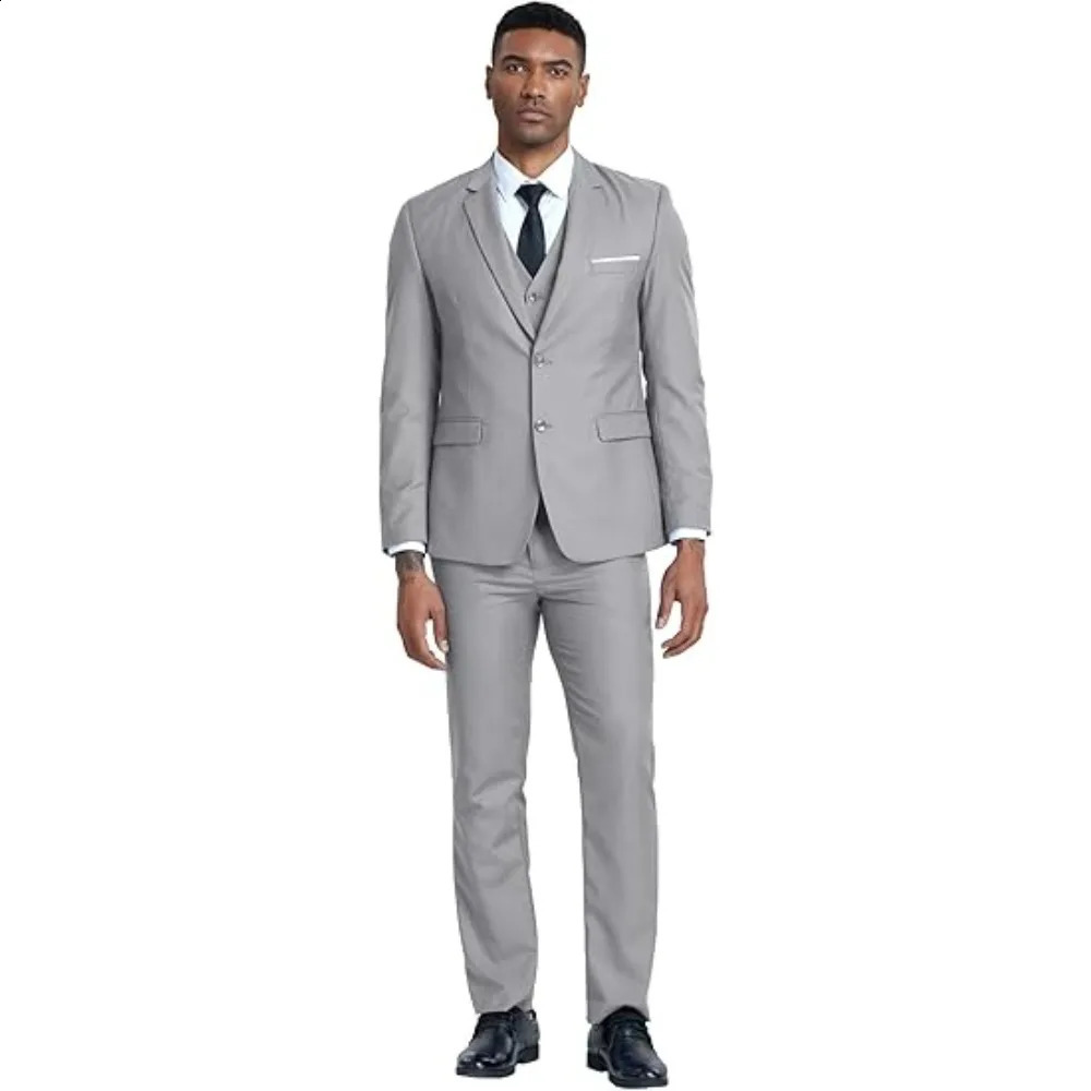 Mens Slim Fit Fashion Business 2-Piece Double Button Solid Color Blazer Pants Suit Wedding Prom Suit 240914