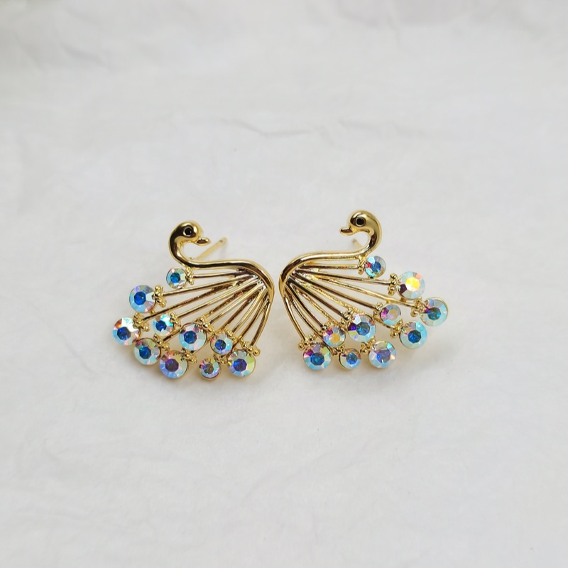 Designer earring swan shaped zirconium stud earrings with gold-plated copper body design for a premium look and feel