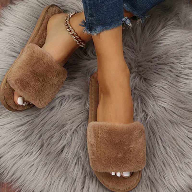 2022 New Women Winter House Furry Slippers N-Slip Casual Indoor Flats Floor Shoes Ladies Flip Flops Warm Shoes Solid ColorsXJ250207