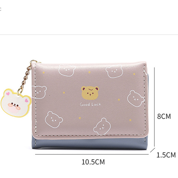 Women Thin Korean Version Cute Cartoon Bear Ladies Small Student Three-fold Wallet Female Fashion Short Coin Purse
