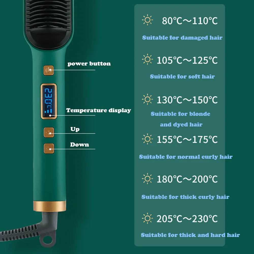 2-in-1 electric professional negative ion straight hair brush curling comb with LCD display curling tool CL240923