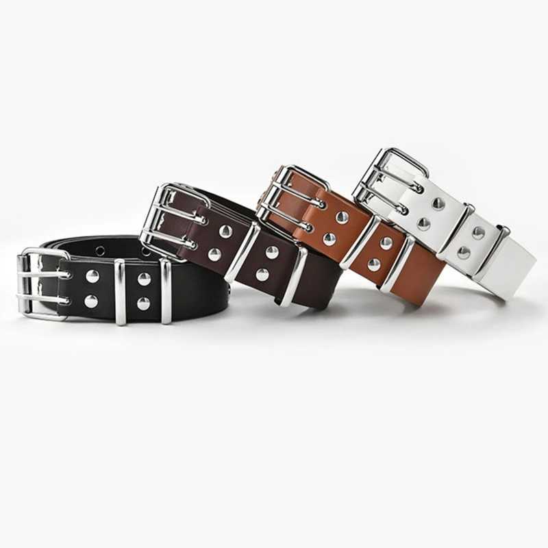Star Eye Rivet Belt Goth Style Double Pin Buckle Men Woman Fashion Casual Punk Style Pu Leather Waistband For Jeans YoungX240923