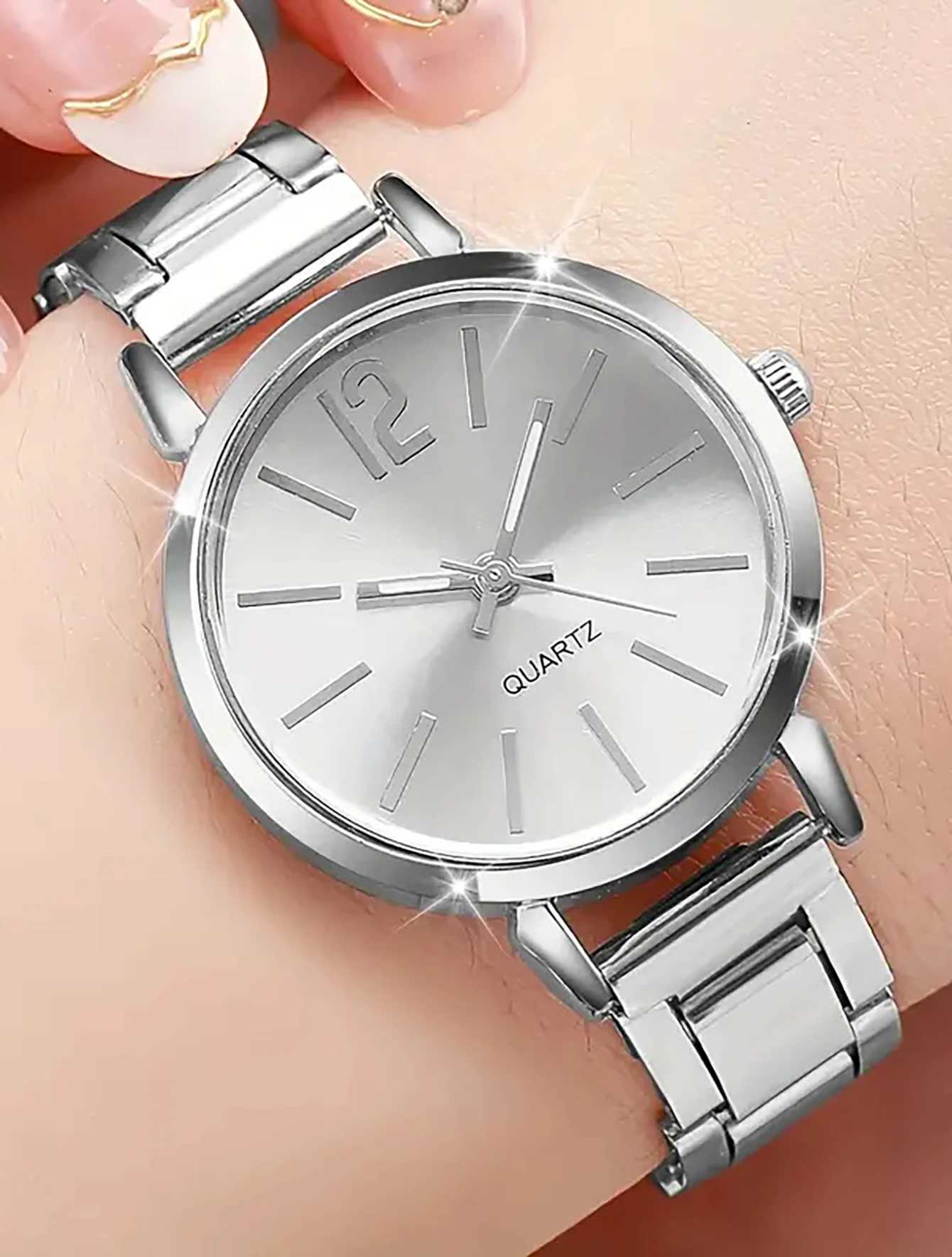 6PCS Casual Fashion Alloy graduated Ladies Rhinestone quartz watch with bracelet Necklace Ring earrings set the best gift itemX240923