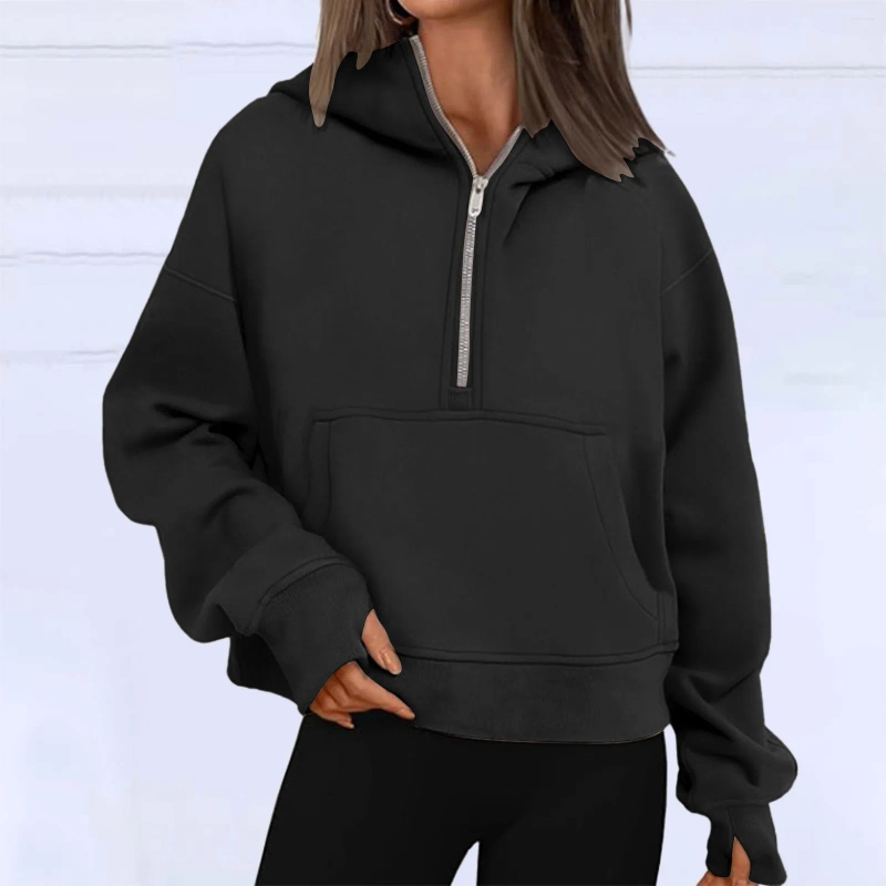 Women's Hoodies Women Hoodie Harajuku Half Zip Sweatshirts Autumn Winter Casual Oversize Streetwear Hooded Sweatshirt Tops Sudaderas