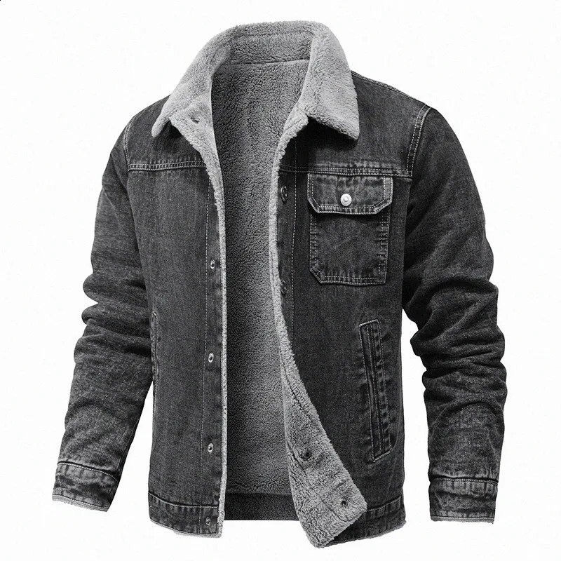 Autumn and winter mens cashmere denim jacket wool lined windproof retro cotton 240921