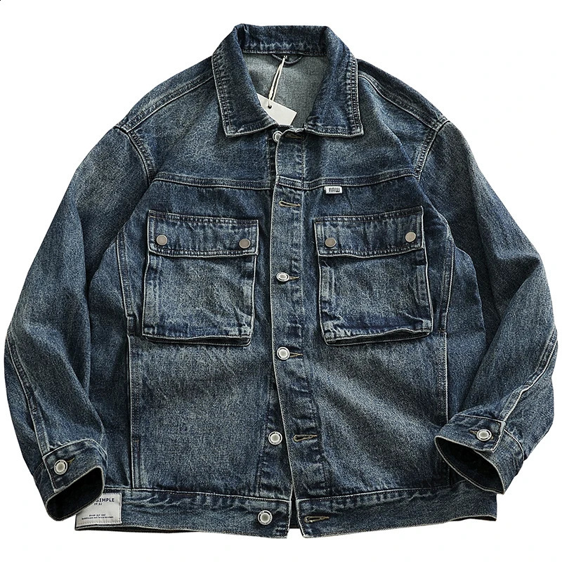 17oz heavyduty American retro casual denim jacket mens motorcycle loose plus size 4XL harsh cargo jeans 240921