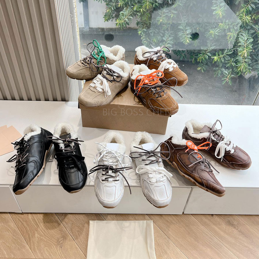 Top qualit Classic Fur Tennis shoes lace-up low-tops fluffy furry Casual trainers shoes Warm winter Luxury designer Flat shoes Athletic shoe Leisure walk