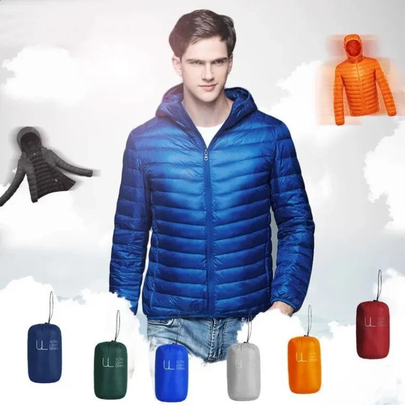 Men Puffer Jacket Men Ultra Lightweight Packable down coat Fashion hooded fat casual Feather Parka 240911