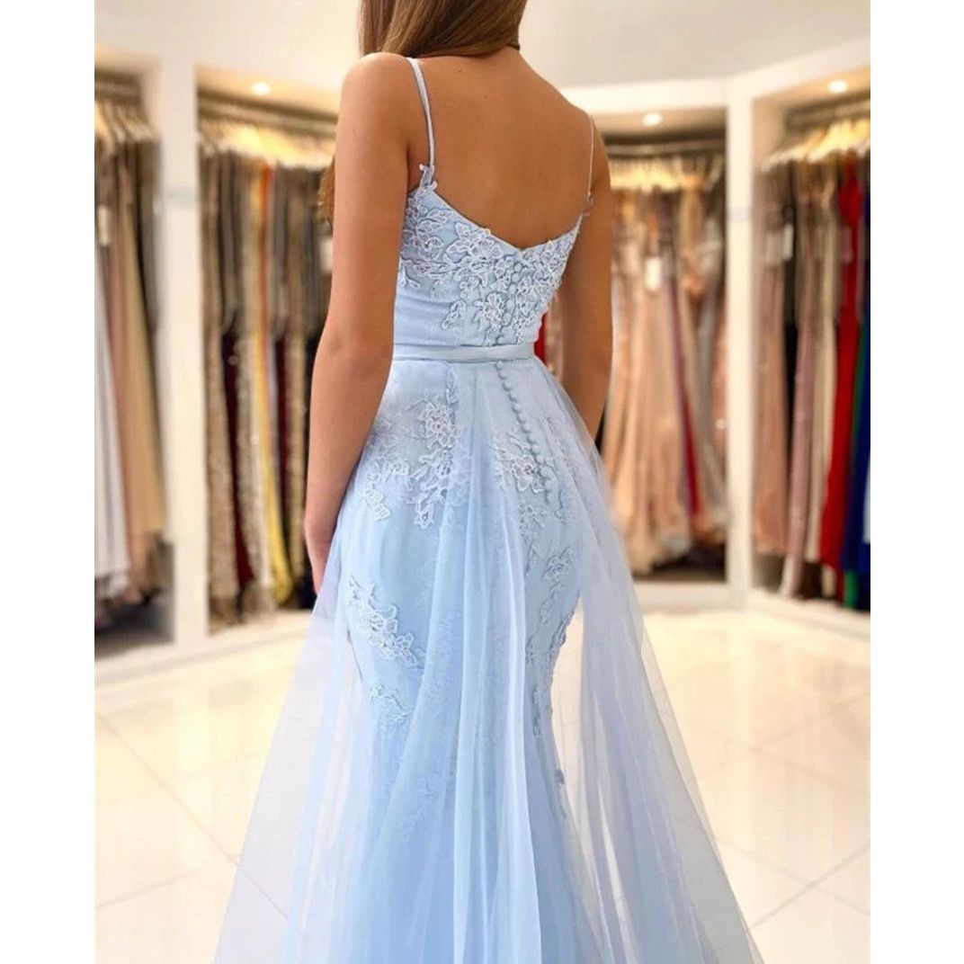 Blue Evening Dresses Sexy Design Side Split Ruffles Tulle Mermaid Prom Dress Sequins Beads Chic Formal Party Gowns 2024 Custom Made