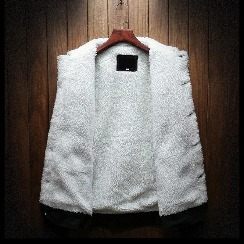 Plush long sleeved denim jacket mens winter cotton wool Korean fashion style thick 240921