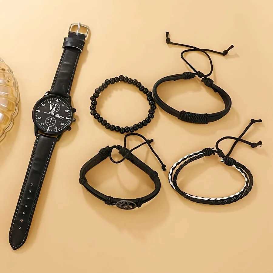 1pc Mens Quartz Watch 4pcs Bracelets Mens Watch Set Ideal choice for GiftsX240923