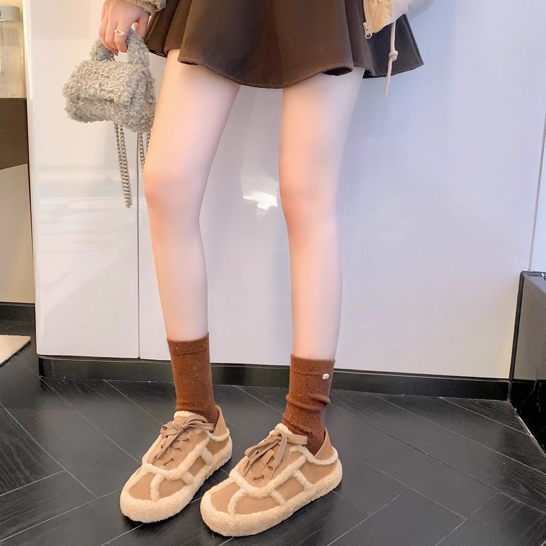 Cozy Fleece Women's Lace-Up Winter Fashion Flats Triple Black | Free Shipping 2a0c