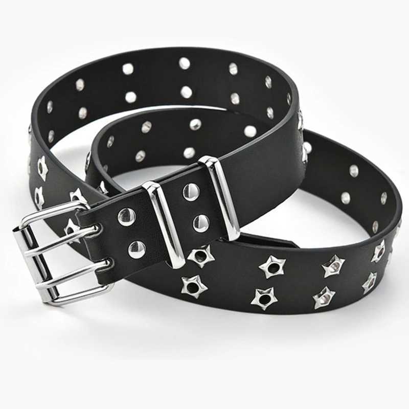 Star Eye Rivet Belt Goth Style Double Pin Buckle Men Woman Fashion Casual Punk Style Pu Leather Waistband For Jeans YoungX240923