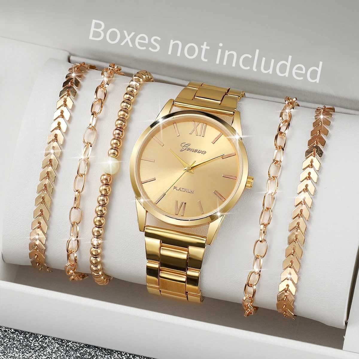 6PCS Womens Watch Fashion Gold Steel Band Quartz Watches Bracelets SetWithout BoxX240923