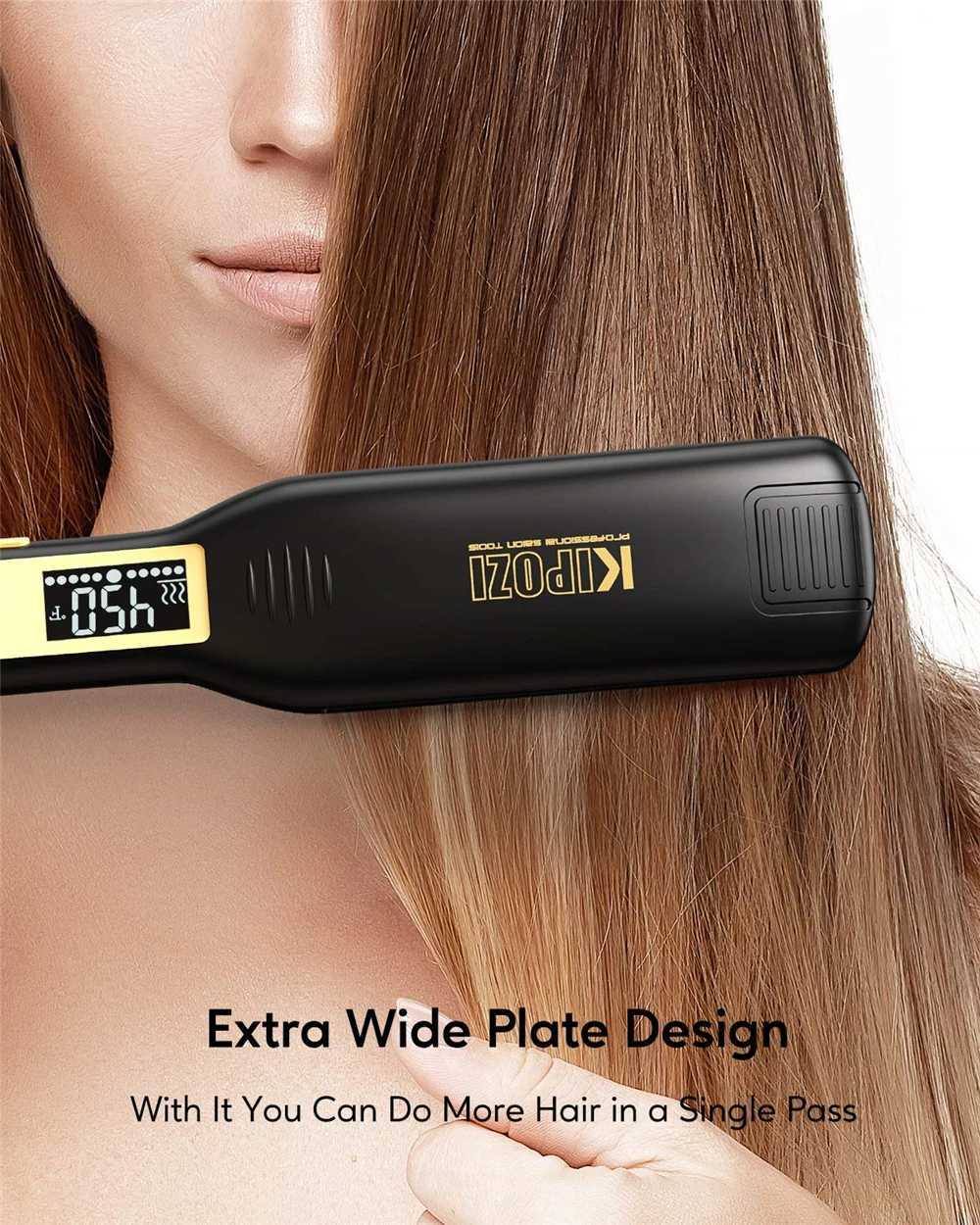 KIPOZI professional straightener and curling iron with digital LCD display screen and titanium flat double quick heating styling tool CL240923