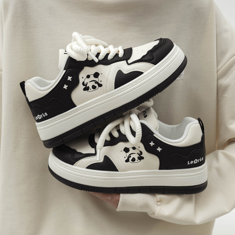 Breathable Canvas Panda Sneakers for Women Men | 2024 New Designer Black and White Thick Sole Casual Shoes