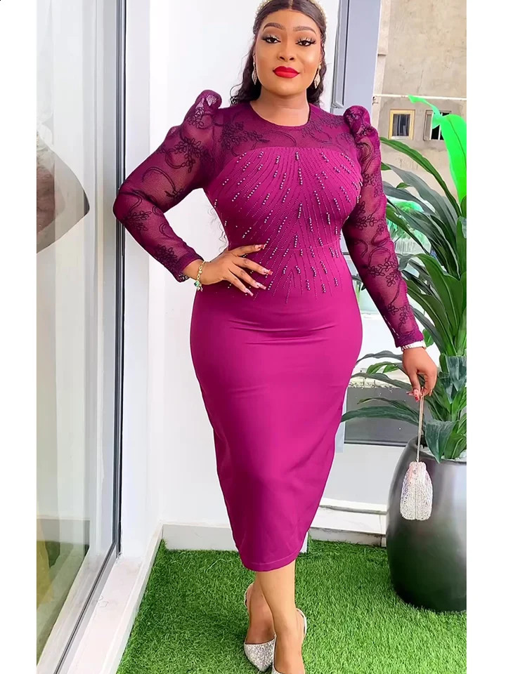 Plus Size African Womens Party Dress 2024 Dashiki Ankara Lace Wedding Dress Elegant Turkiye Muslim Max 240921 ww