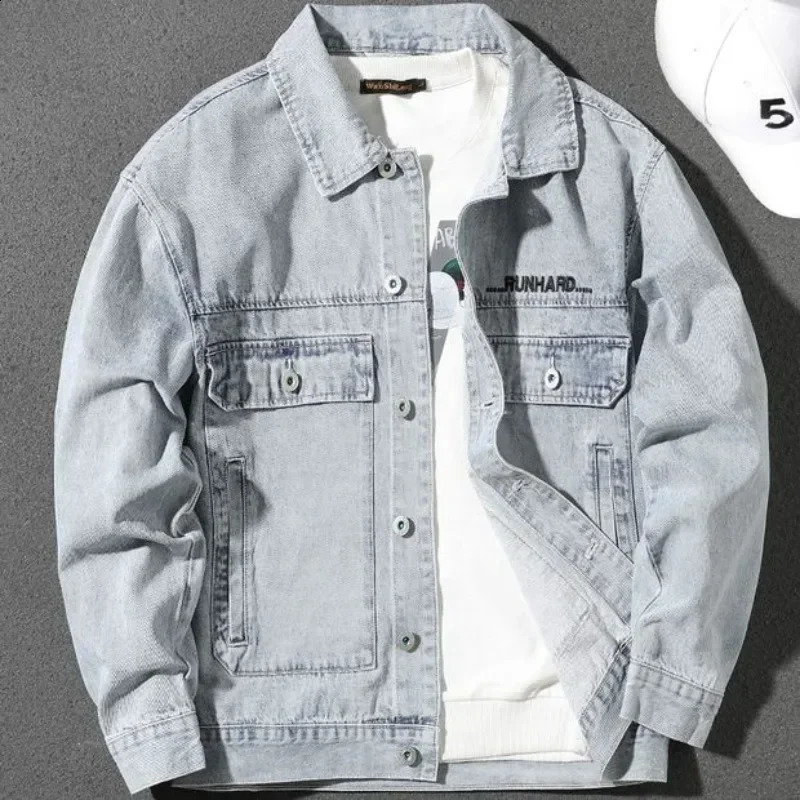 Mens denim jacket letter embroidered men lightweight ner large size winter oversized Korean aesthetic L G 240921