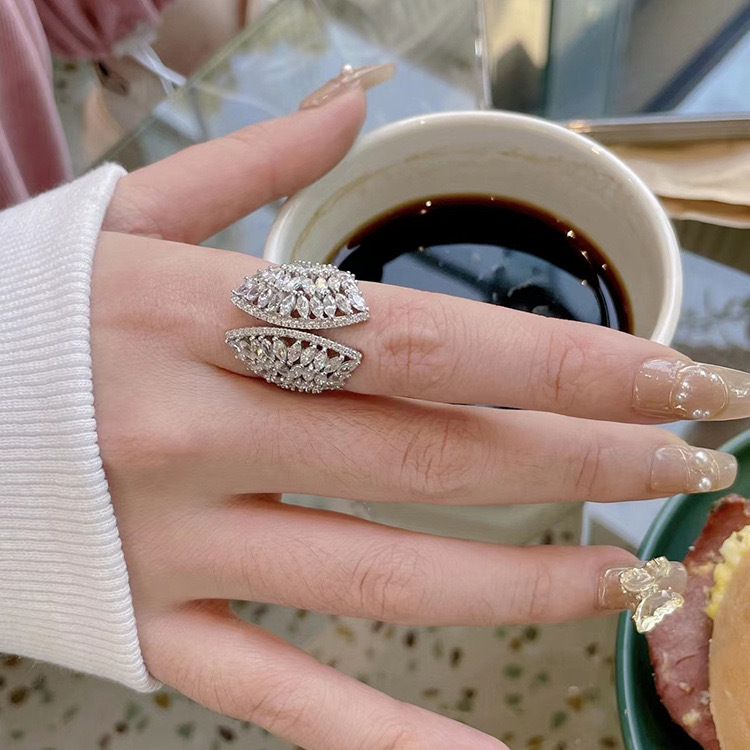 Marquise Cut White Topaz Sterg Sier Open Adjustable Ring for Women