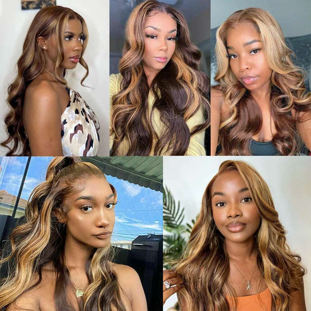 Highlight Body Wave 13x4 HD Front Human Hair Wigs For Women Honey Blonde Transparent Lace Frontal Wig