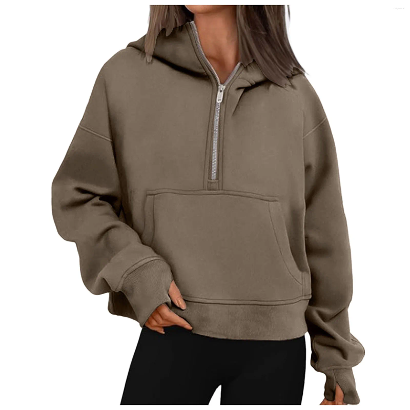 Women's Hoodies Women Hoodie Harajuku Half Zip Sweatshirts Autumn Winter Casual Oversize Streetwear Hooded Sweatshirt Tops Sudaderas