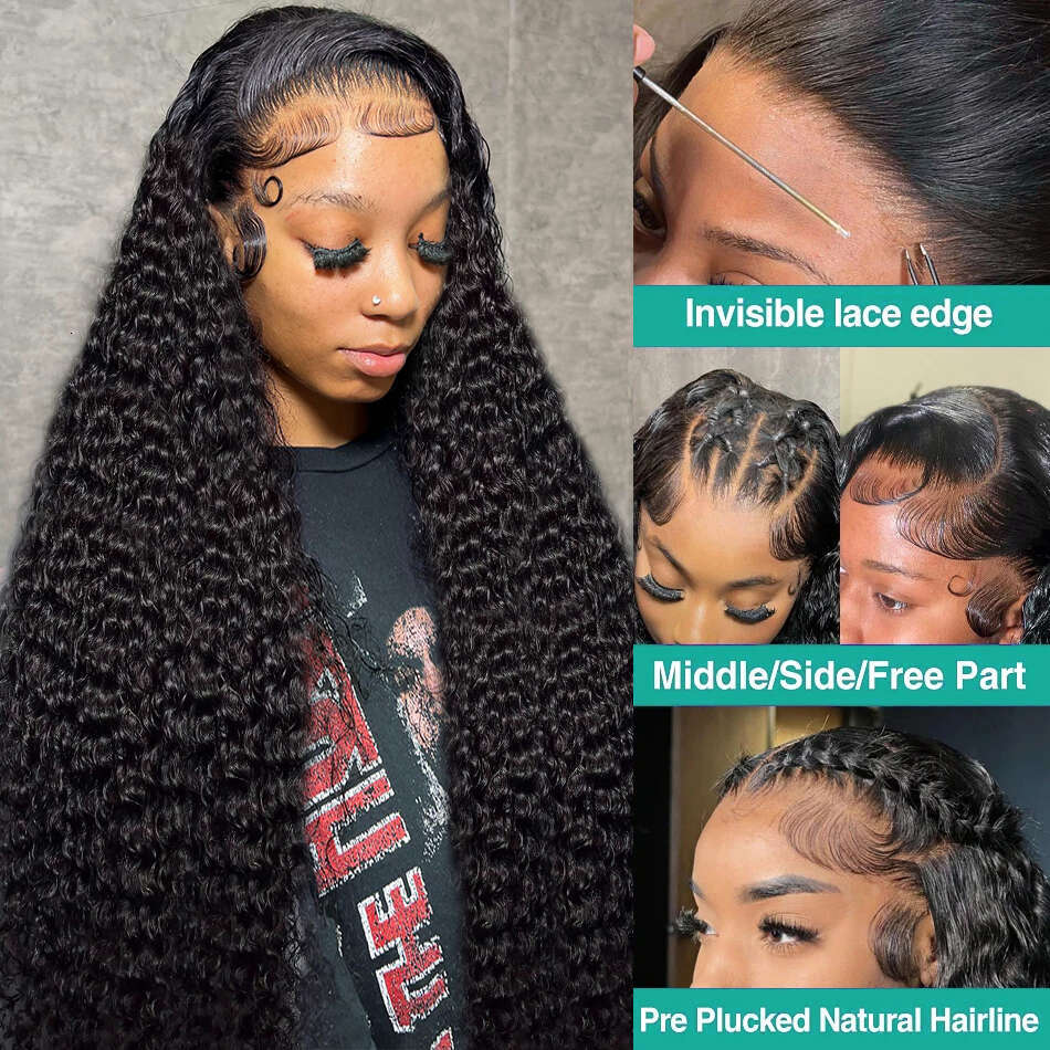 30 40 Inch Deep Wave Full13x4 13x6 HD Wig Water Curly Human Hair Lace Frontal Wigs For Women