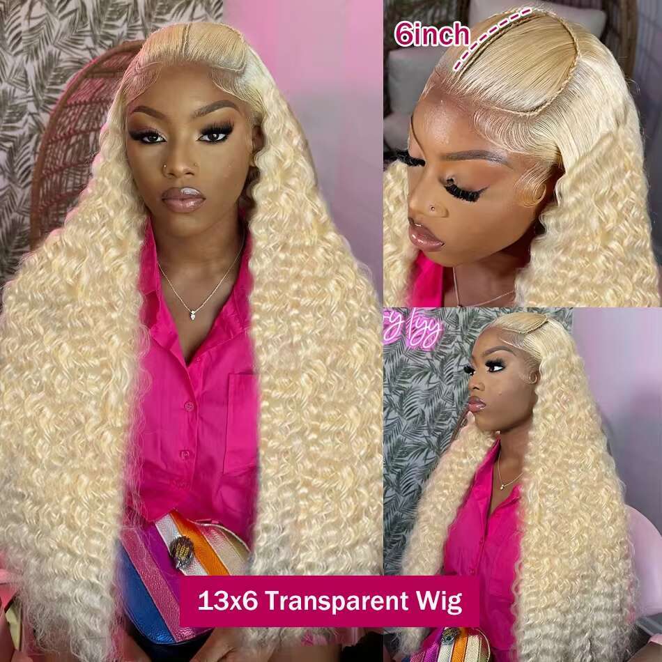 Brazilian 30 38 Inch HD 613 Deep Wave13x6 Lace Front Human Hair Wig Color 200% 13x4 Curly Honey Blonde Frontal Wigs For Women