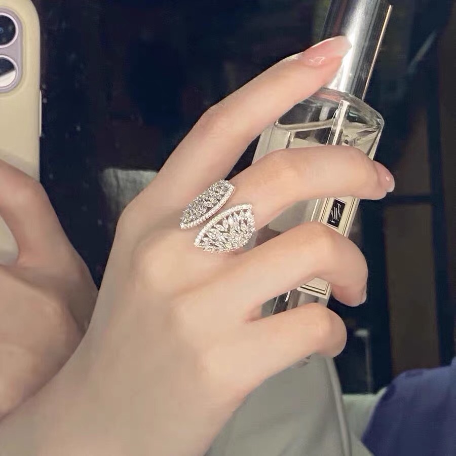 Marquise Cut White Topaz Sterg Sier Open Adjustable Ring for Women