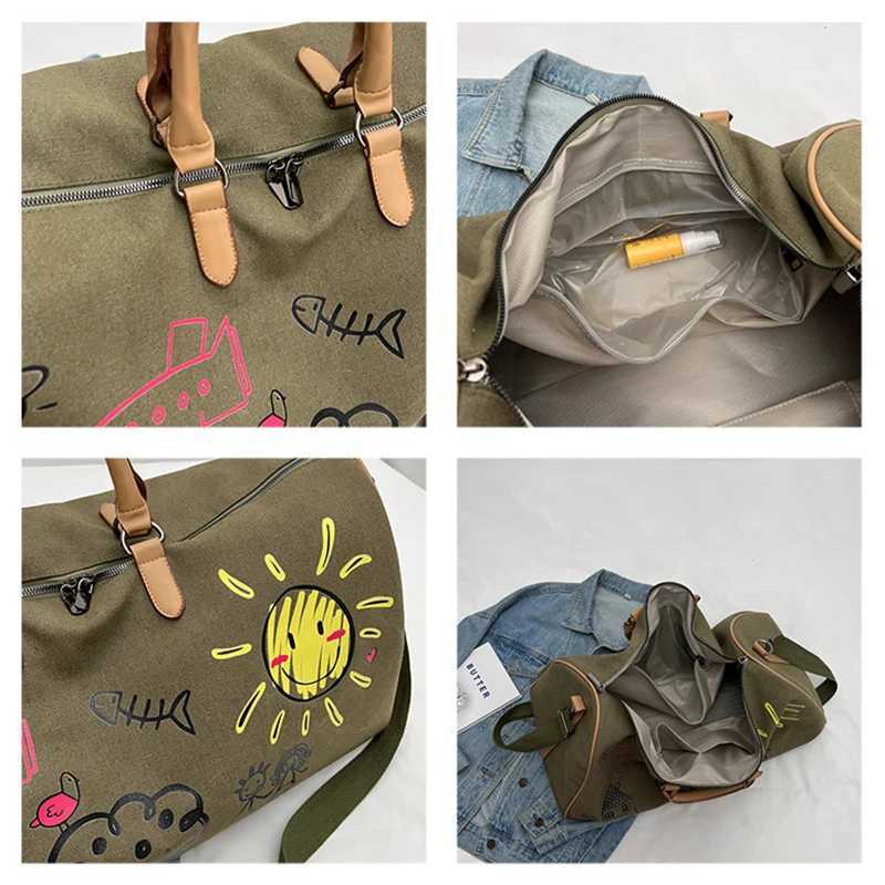 CMM Duffle Bags Cartoon Print Canvas Travel Bag for Women Weekend Outdoor Party Large Sport Gym Shoulder Dry Wet Separation 240923